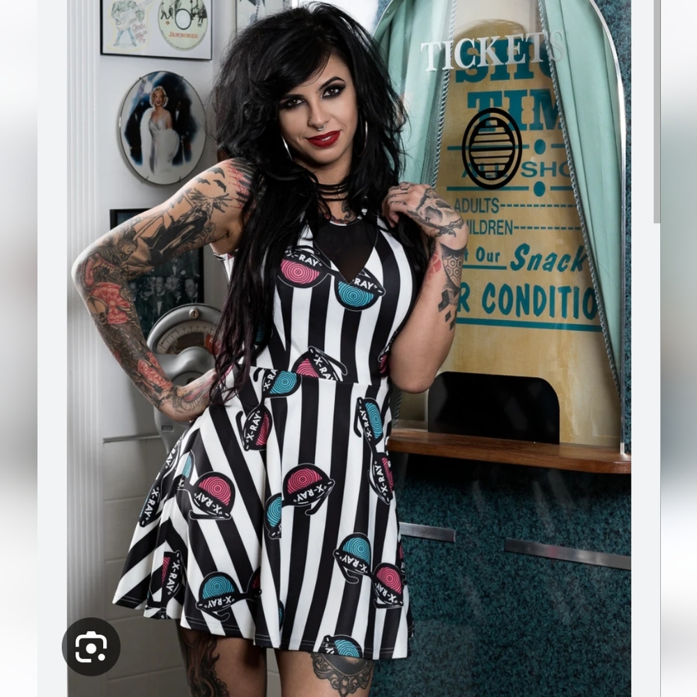 Sourpuss Mesh V-Neck X-Ray Glasses Skater Dress